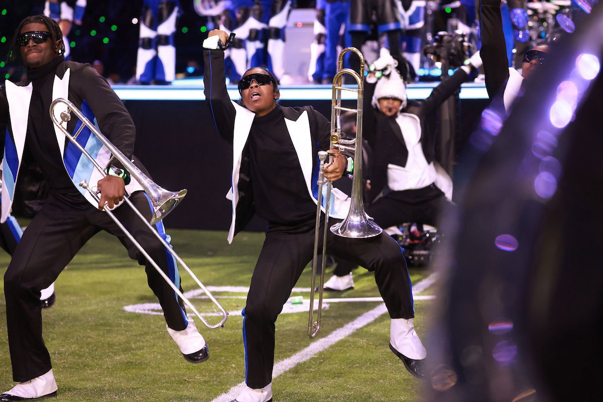 HBCU MARCHING BAND PERFORMS WITH USHER AT SUPER BOWL LVIII